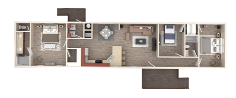 A floor plan of a house with a kitchen, living room, dining room, and bedrooms.